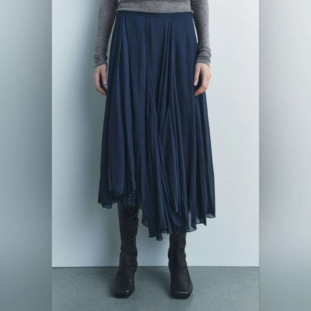 Zara Navy Blue Midi Maxi Long Skirt Flowy Women's Size Medium Like New Boho